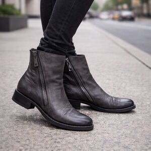 FRYE Demi Women's 10 B Dark Gray Leather Side Zip Ankle Boots Block Heel Moto